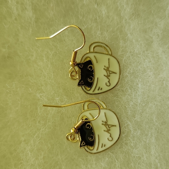 None Jewelry - Dainty cat and coffee ☕️  tea mug cup